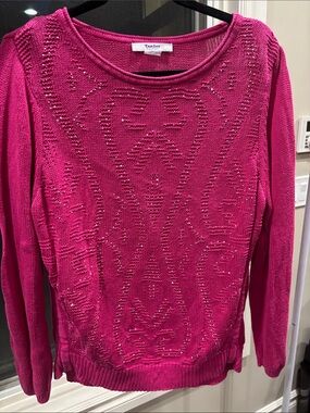 TanJay Hot Pink Crewneck Sweater with Stud Detail